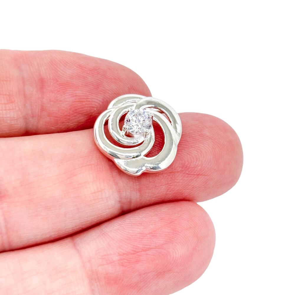Vintage D’Joy Sterling Silver 925 Cubic Zirconia Accent Rose Pendant